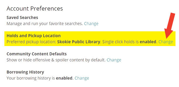 Screenshot of the account preferences panel in the library catalog Screenshot of the account preferences panel in the library catalog