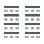 Tables arranged in rows with two chairs behind each table.