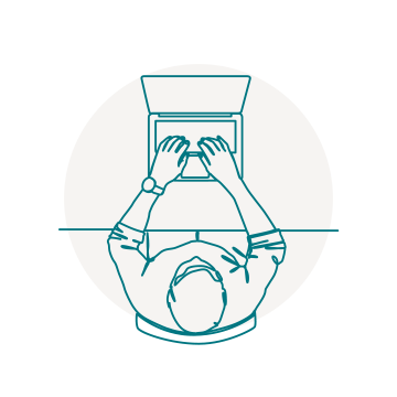 Graphic of a birdseye view of an adult sitting at a table and typing on a laptop