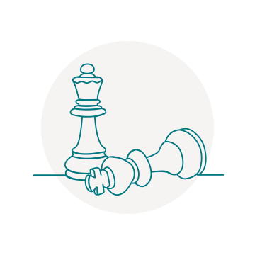 Graphic of two chess pieces with one laying down