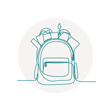 Graphic of a backpack with items sticking out of the top