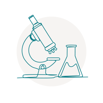 Graphics of a microscope and a science vial of liquid
