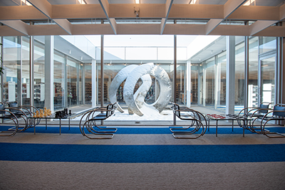 Swans is probably the most recognizable piece of art in the library, and as a 1,000-pound sculpture in the middle of the building
