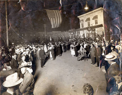 Photograph showing a celebration at the end of World War I in Niles Center, Illinois in 1919