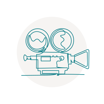 A line drawing of a video camera