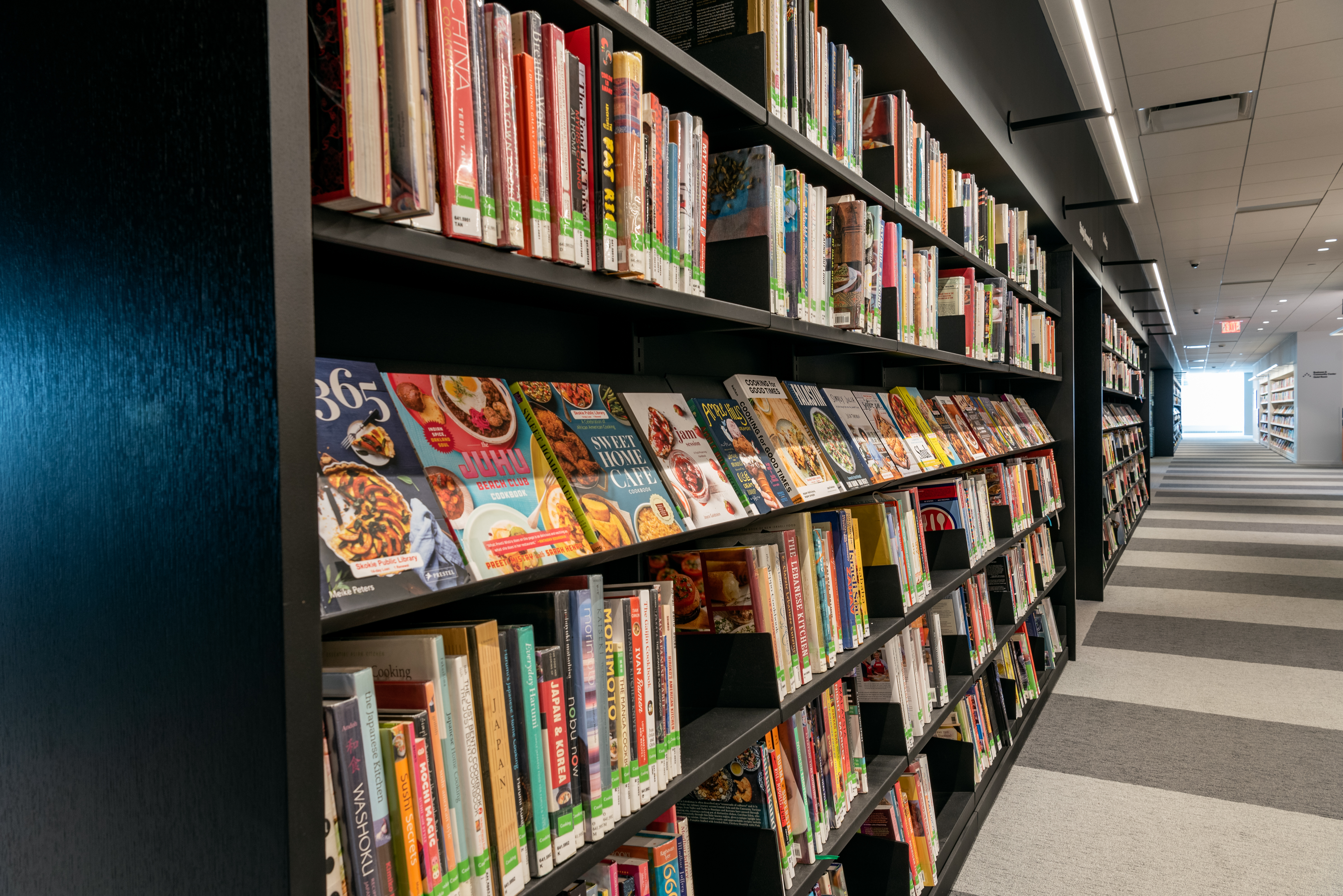 shelves of cookbooks