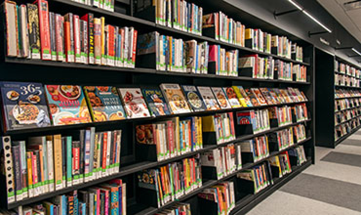 view of cookbooks on shelves
