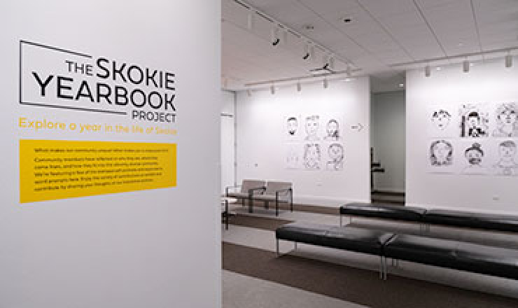 Skokie Yearbook Project art exhibit in the library