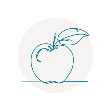 Graphic of an apple and a leaf coming out from the stem