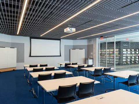 The Carolyn A. Anthony Business & Community Center can seat groups of up to 50 people depending on layout.
