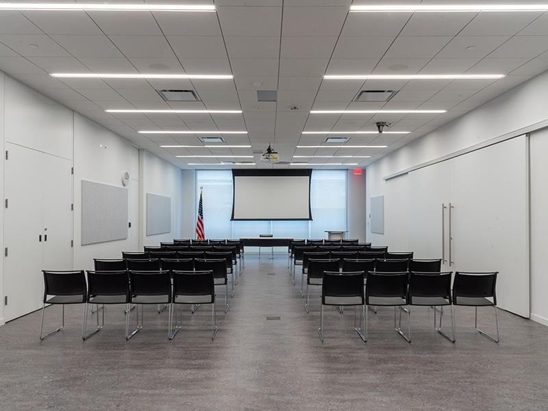 The Mary Radmacher Room can seat groups of up to 50 people depending on layout.