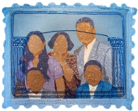 art piece that resembles a family on a social security card