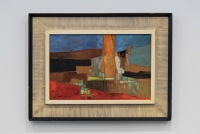 Abstract painting of iron mountain in a gold frame