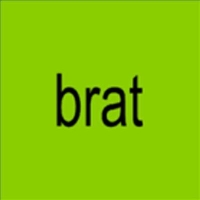 Neon green square with 'brat' in black text