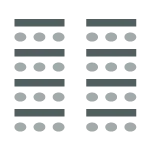 Tables arranged in rows with two chairs behind each table.